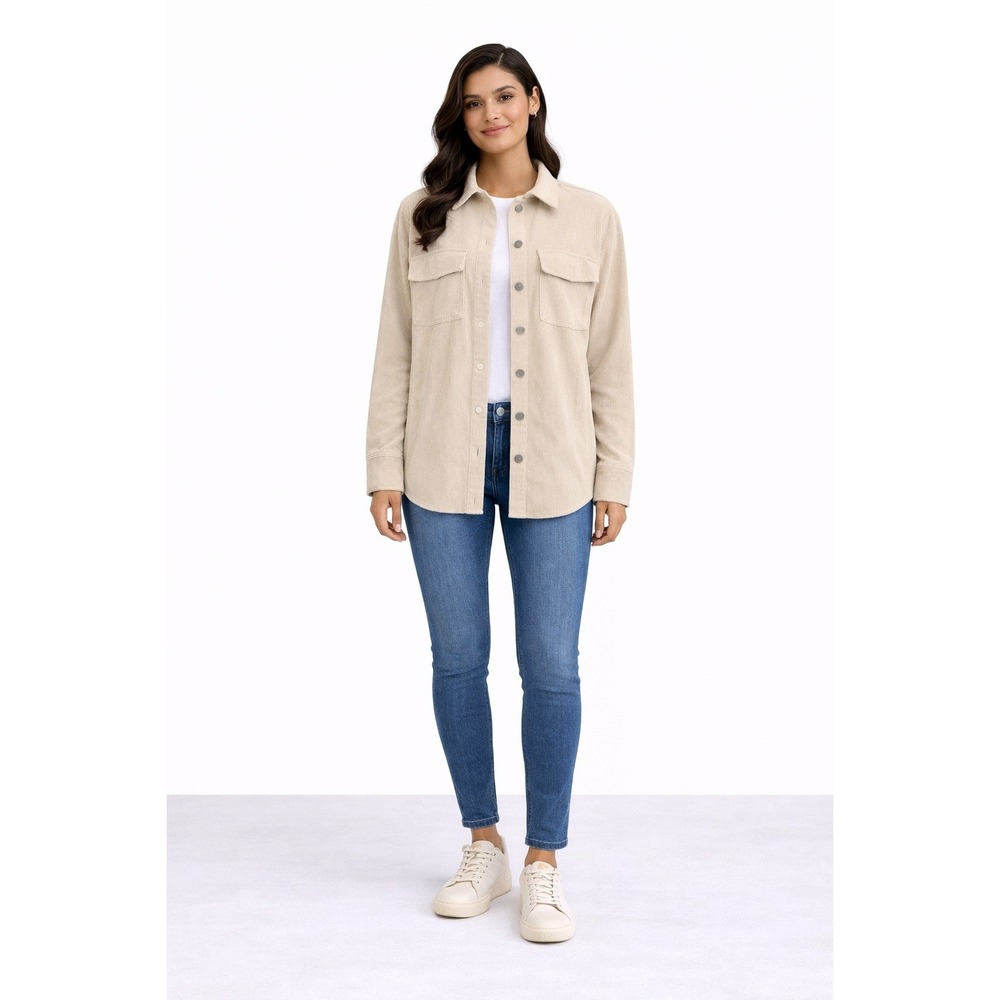 Denim & Co Cream‎ Corduroy Shacket Medium Button Up Shirt Jacket